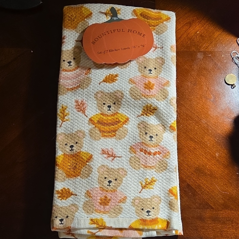 Bear Print Kitchen Towels - Brown and Cream